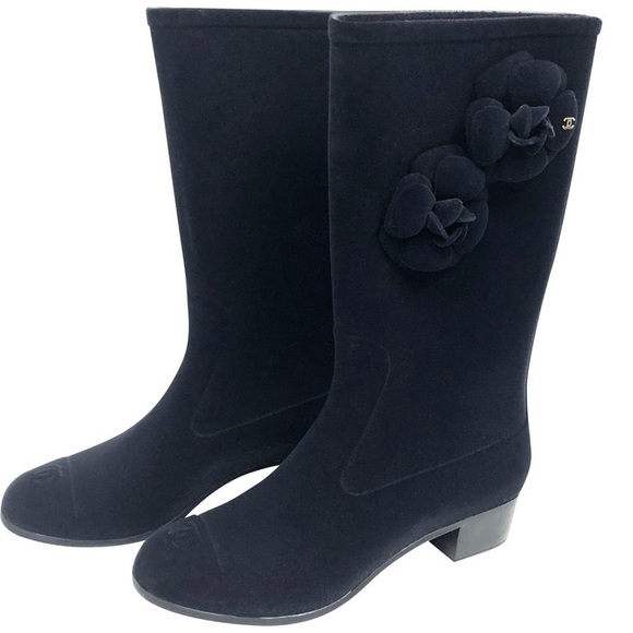 Chanel Black Camelia Rain Boots - Picture 1 of 5